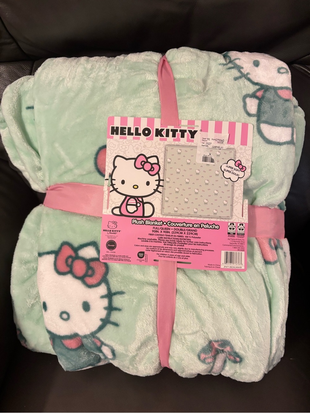 Hello Kitty Mint Green and Pink Plush Blanket Blanket